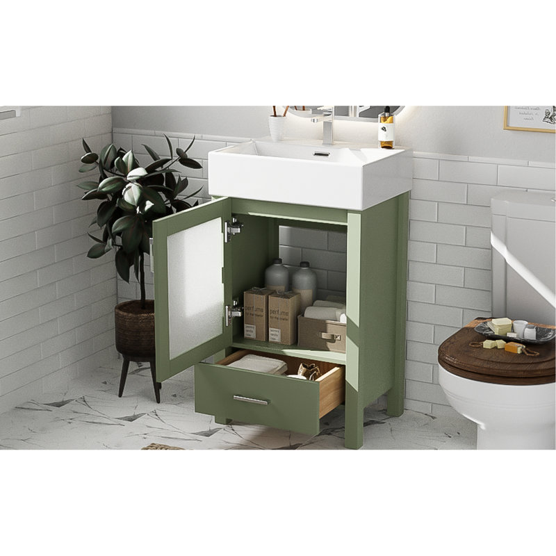 Armoire de salle de bain de 20 pouces avec lavabo en céramique et rangement intérieur suffisant pour les petits espaces de salle de bain