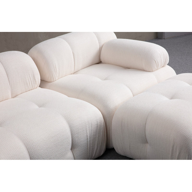 Stylish Corner Sofa, White Fabric, 114.2 x 62.9 x 29.5 inches | Durable Beech Wood & Chipboard Frame, 100% Polyester Upholstery | Soft Grey Foam & Silicone Foam for Comfort, Modern Design for Living Room