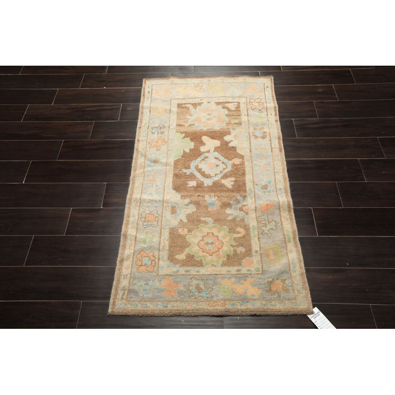 Tapis transitionnel brun en laine noué à la main 3x5