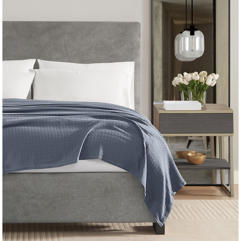 Couverture en coton Vince Camuto Classic, Simple extra long, Bleu cendré