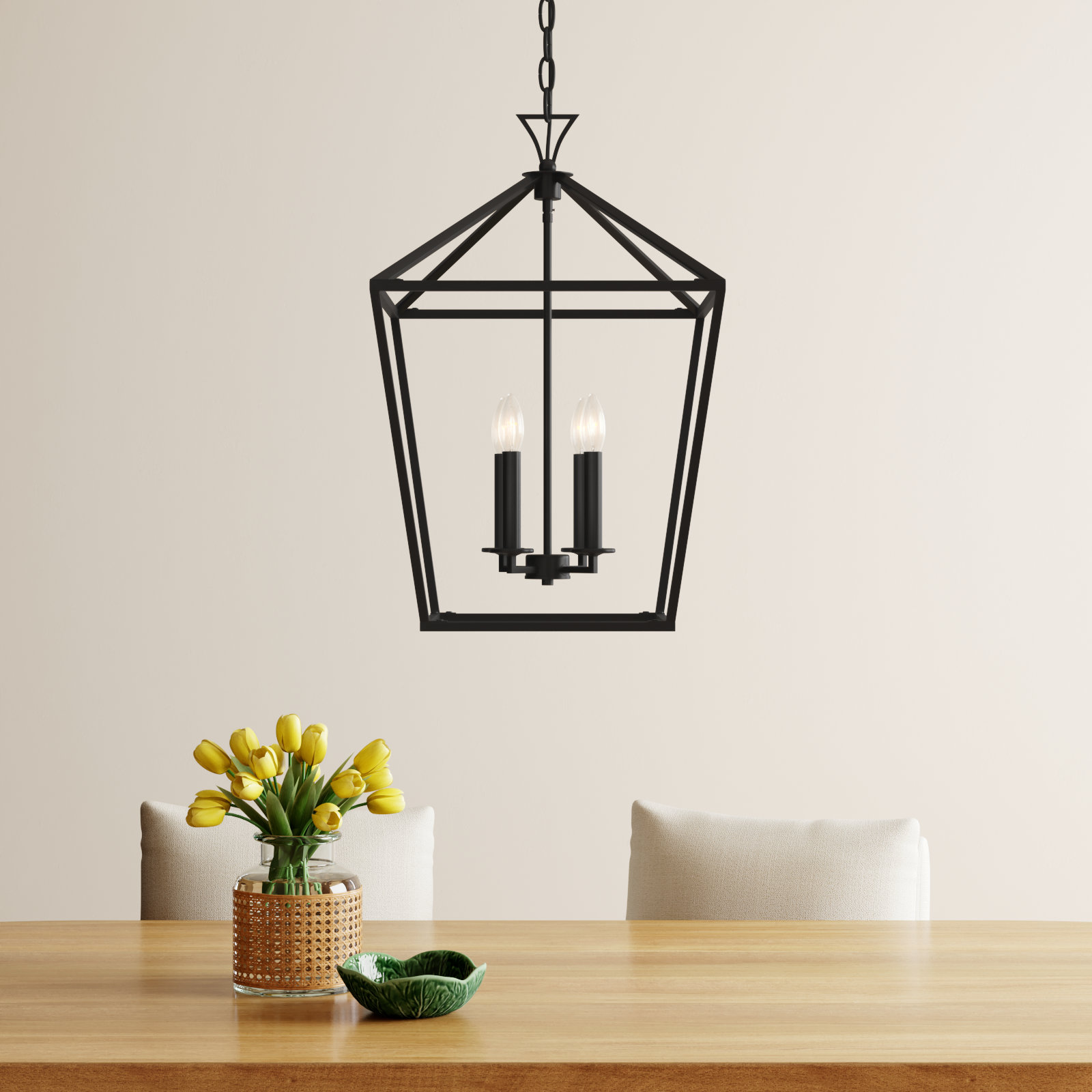 Hastings 4 - Light Lantern Geometric Chandelier, Matte Black