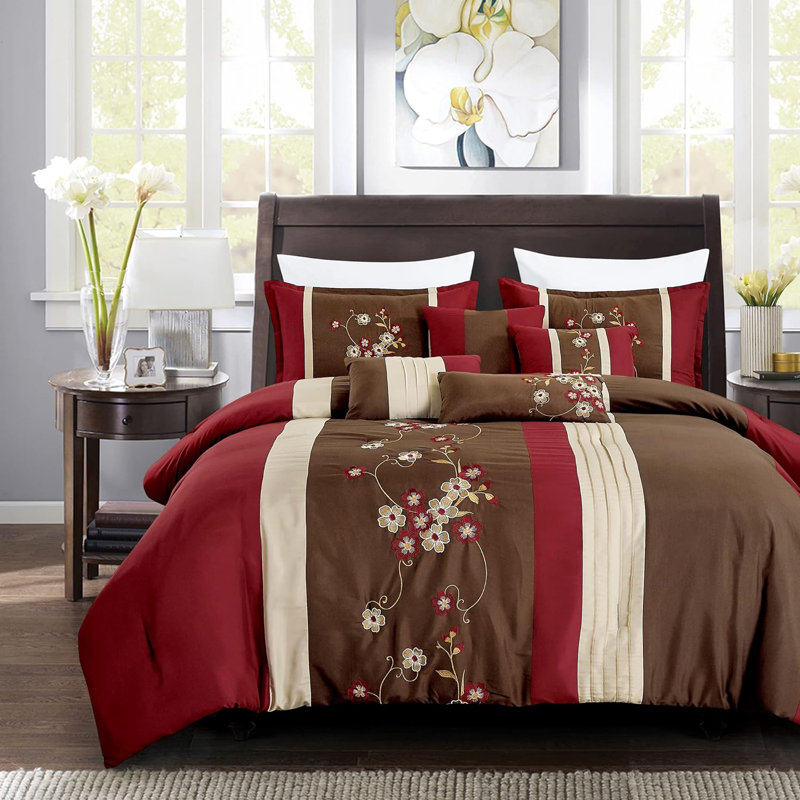 Polyester Floral Comforter, Queen Comforter + 2 Queen Shams