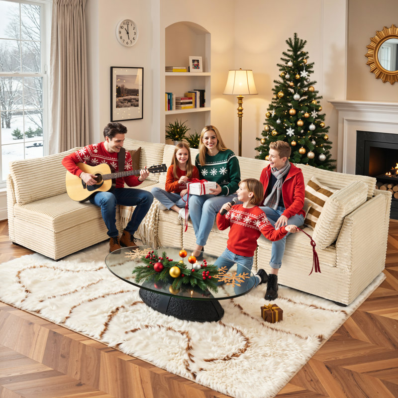 Cloudelle 5-piece Modular Sectional, L Shaped Minimalist Couches With Convertible Chaise, Modern Deep Seat Cloud Plush Corduroy Sofa Set For Living Room
