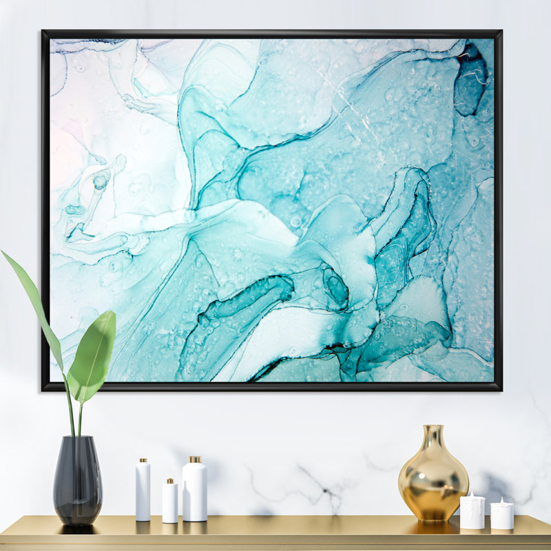 Turquoise Ink Universe - peinture sur toile, H 12 po x l 20 po, Cadre flottant noir
