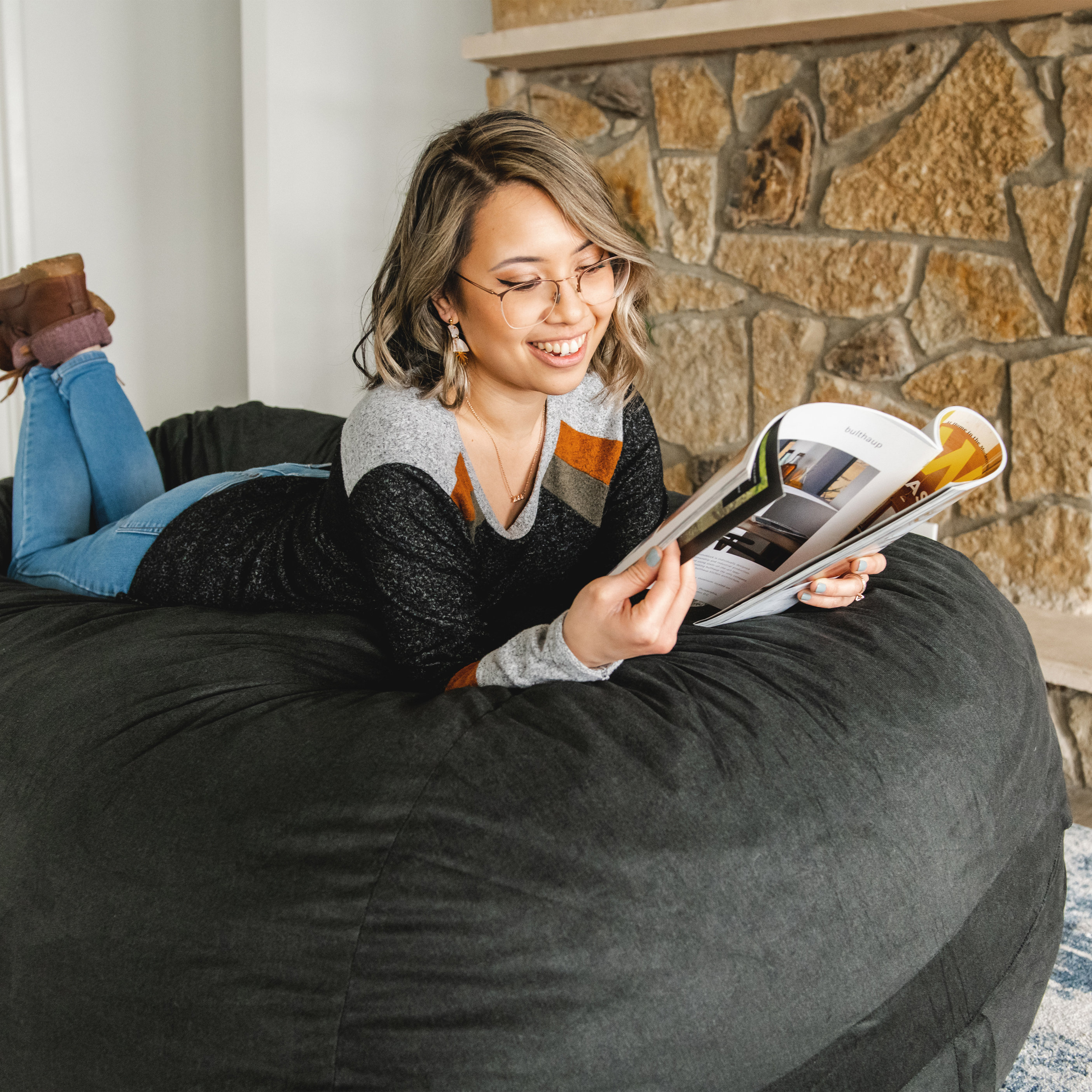 Big Joe Fuf Media Lounger Bean Bag Chair - Black