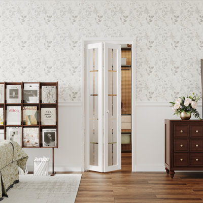 Porte pliante intérieure en panneau de fibres à densité moyenne blanc avec verre anti-déflagrant de 10 Lite avec quincaillerie, style américain