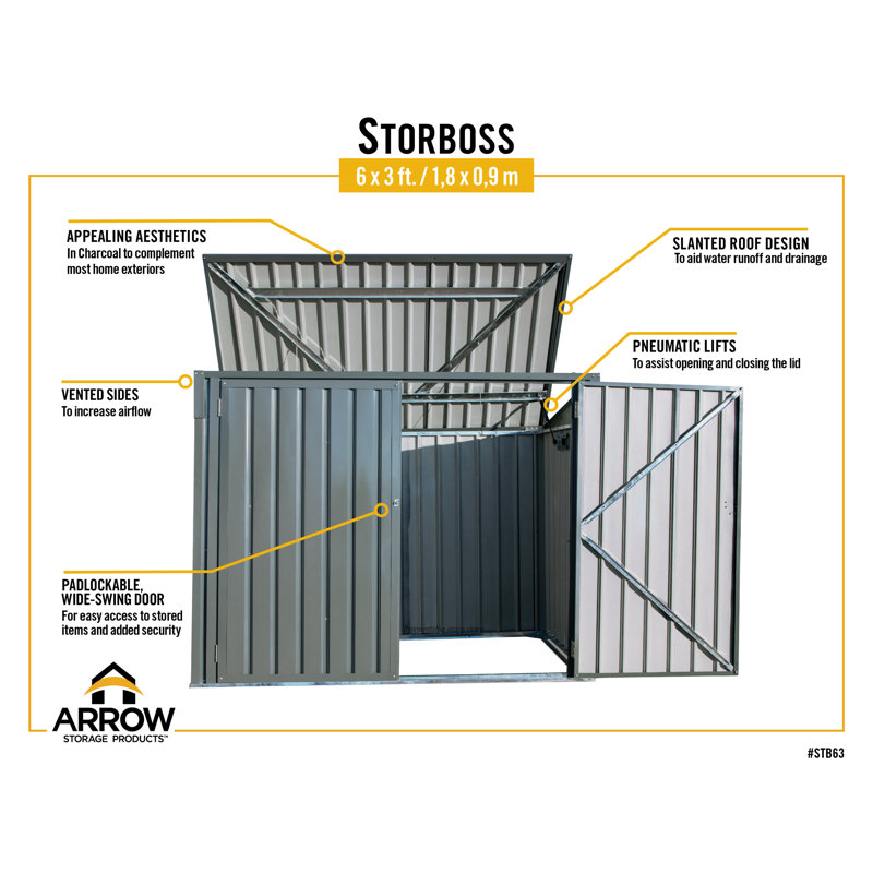 Arrow 6' x 3' Gray Galvanized Steel Horizontal Shed