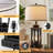 26in Industrial Table Lamp With Usb A+c Ports, 3-way Dimmable Nightlight & Linen Shade, Black Bedside Lamp