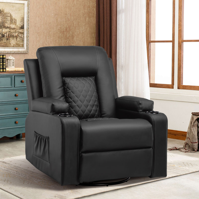 Saven 90cm Wide Swivel Home Theatre Recliner, Black