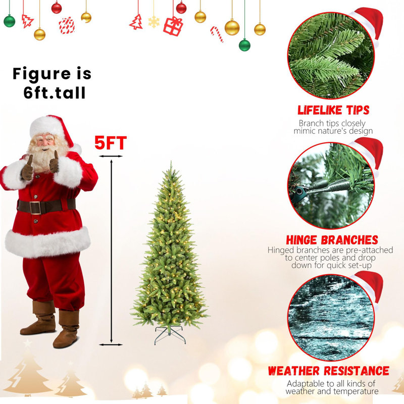 Arbre de Noël élégant avec lumières, H 41,9 pi