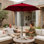 Parasol de marché pour terrasse ronde 9 pi avec inclinaison, lumières DEL et 6 baleines en fer