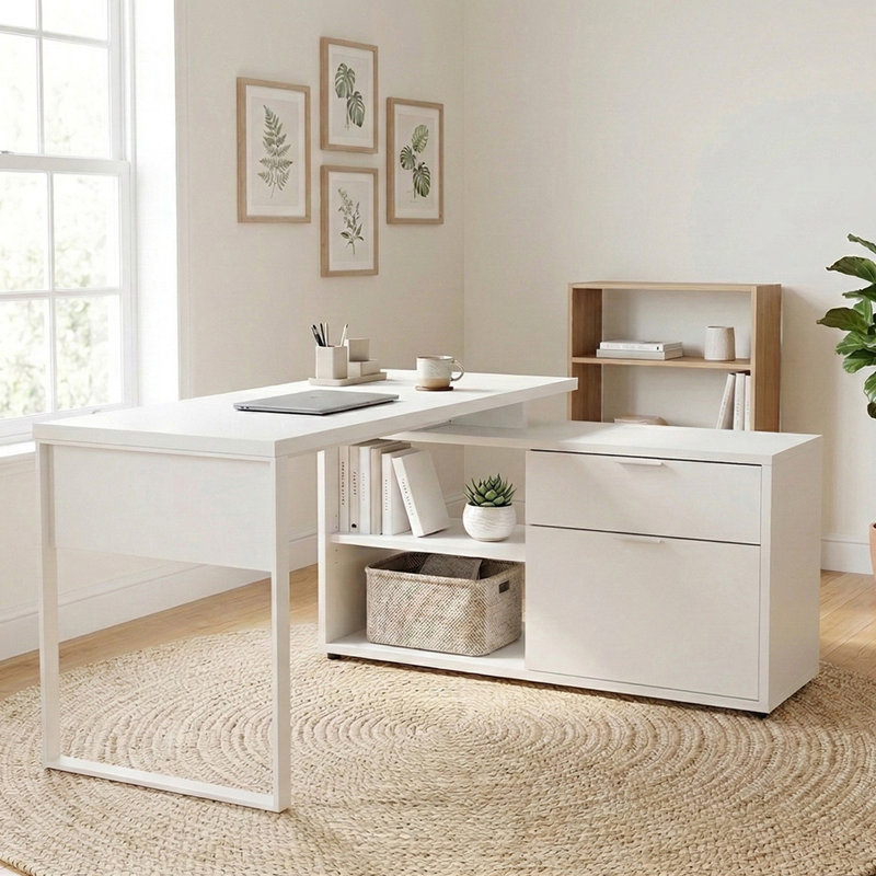 Armoire en métal avec armoire de rangement en forme de L 59,05 "Draylen, White