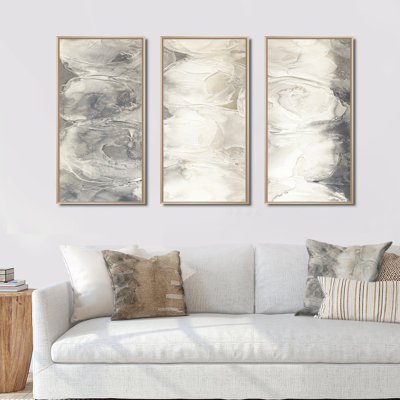 Gray Circles I - ensemble d'art mural moderne et contemporain sur toile, encadré de 3