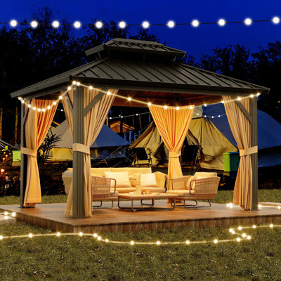 Pavillon de terrasse pour terrasse avec toit double et toit rigide en aluminium 10 x 12 pi