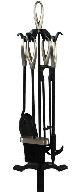 Leonie Steel Fireplace Tool Set, Black/Nickel, 52.5 cm H x 21 cm W x 20 cm D