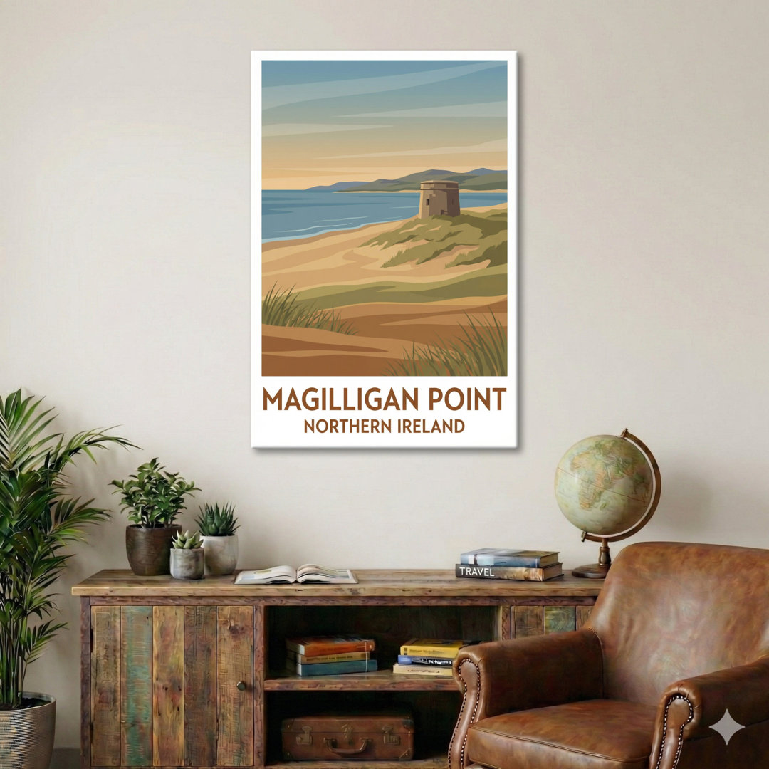 Magilligan Point, Northern Ireland - Romantic Coastal Escape Travel Poster. Giclee Print on Wrapped Canvas. Wall Art, Home Decor - Natural Landmarks,