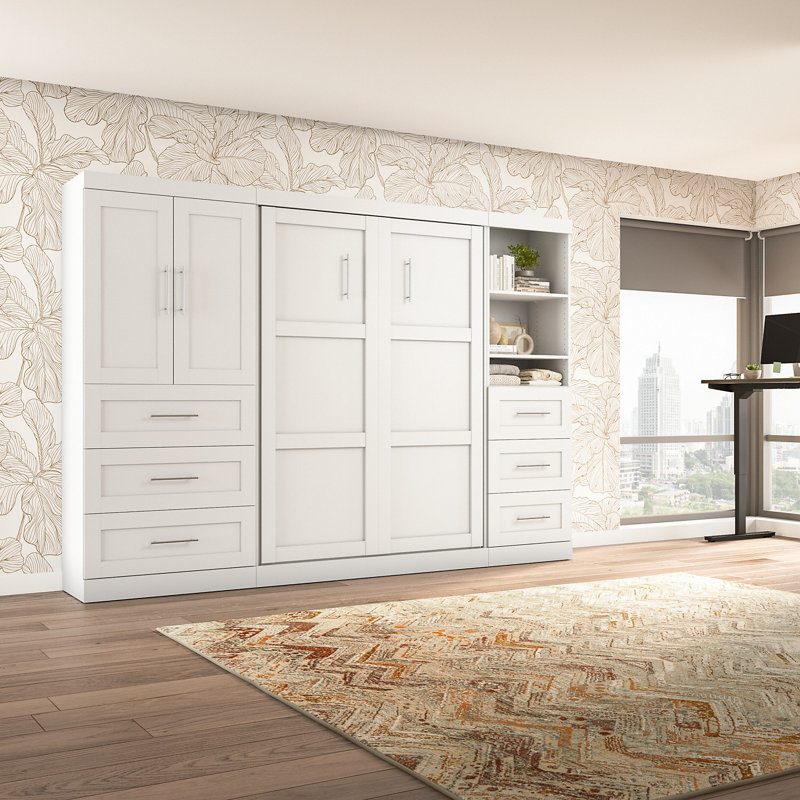 Lit escamotable avec rangement Arlex, Double, Blanc