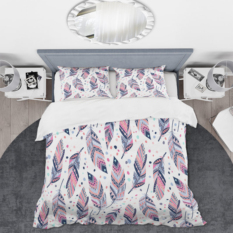 Ensemble de housse de couette bohème rose et mauve - Microfibre polyester, Housse de couette pour très grand lit et 2 très