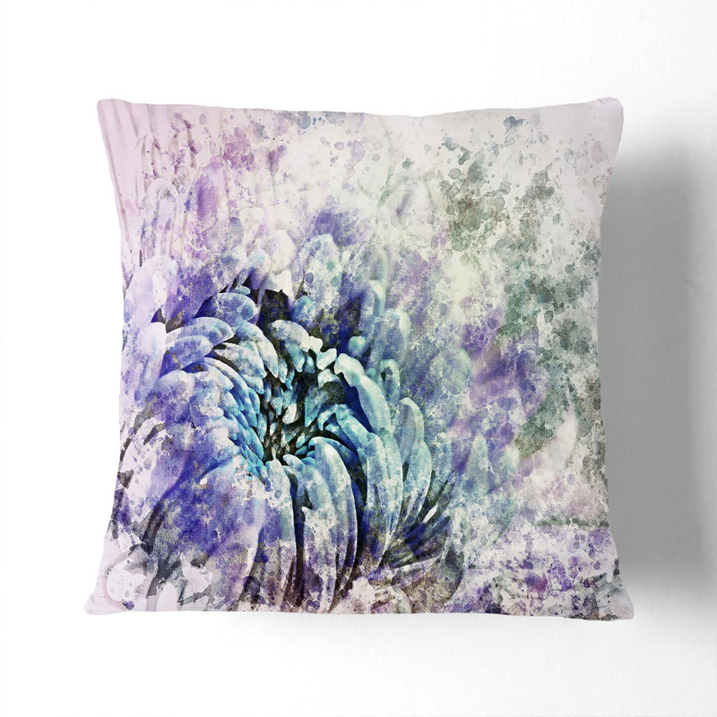 Lilac & Chrysanthemum in Abstract Cushion with Filling, 55cm H x 55cm W x 20cm D, Stone