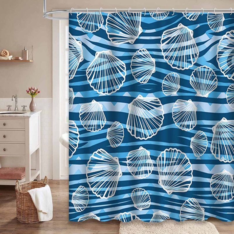 Rideau de douche imperméable nautique à motif de coquillages de plage avec 12 crochets, 72" L x 84" W