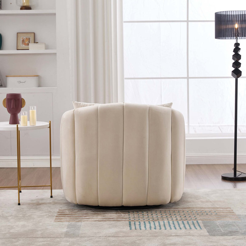 Fauteuil demi-tonneau surdimensionné pivotant à 360 ° avec capitonnage et oreillers
