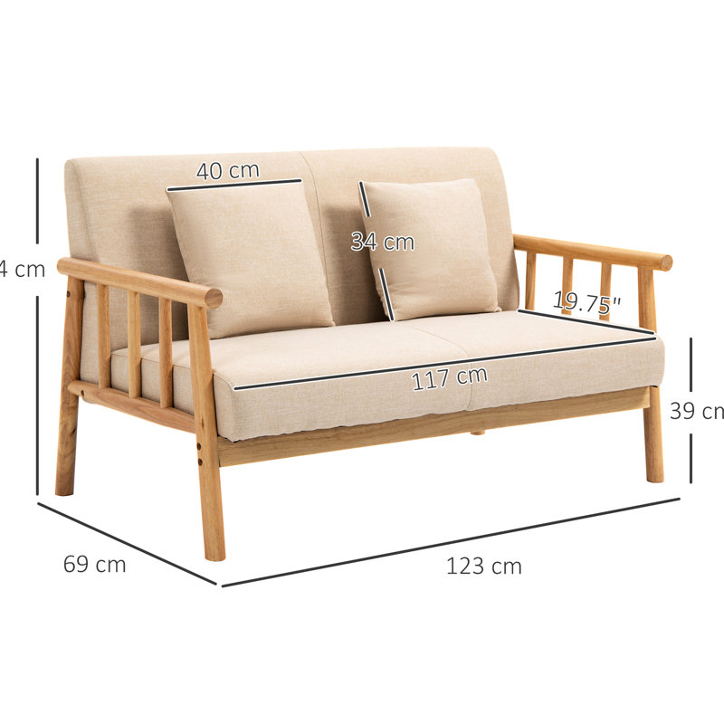 48,5 po beige pour les petits espaces, rembourré avec coussin décoratif et pieds en bois robustes