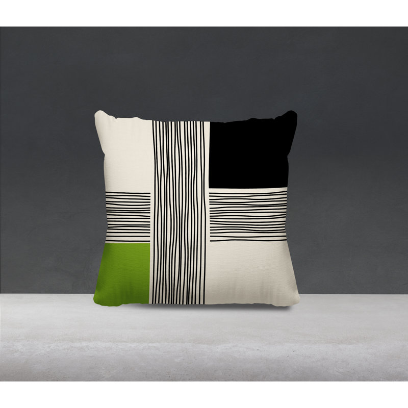 Cassie Abstract Outdoor Reversible Throw Pillow, 15"H x 15"W, Chartreuse/Cream/Black