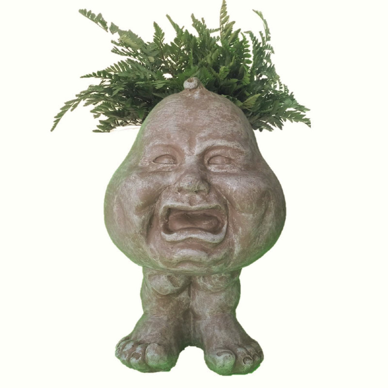 Muggly's Crying Brother Face Statue Planter, Stone Wash