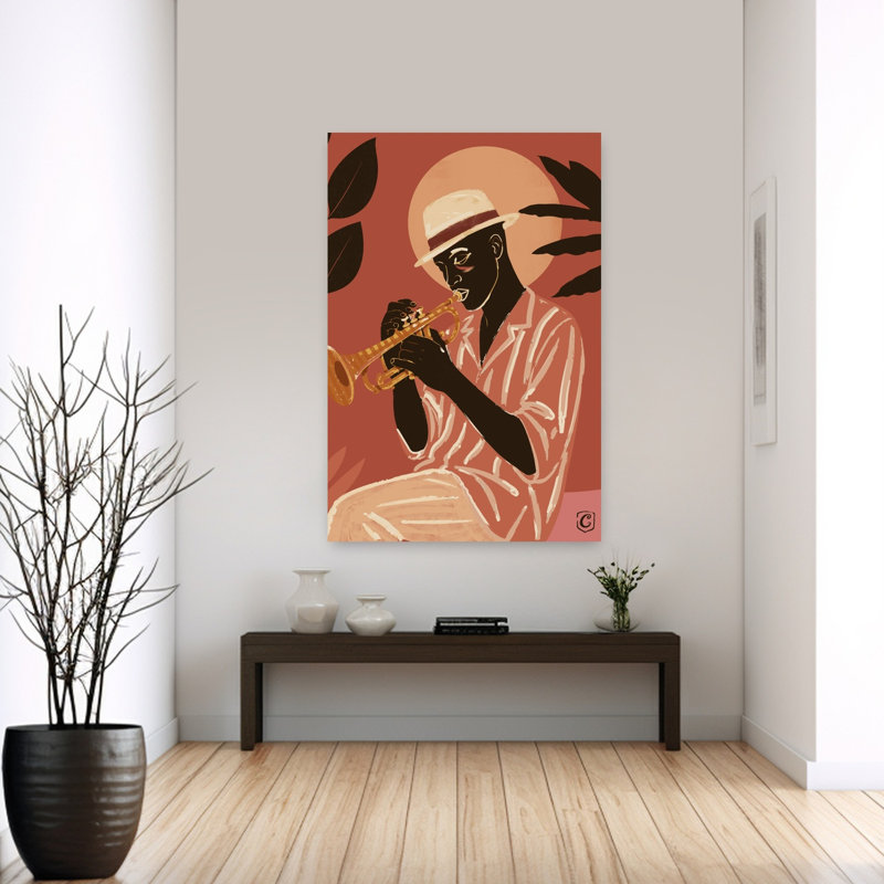 Soulful Jazz Trumpeter Retro Summer Tropical, reproduction d'art murale, 60" H x 40" W