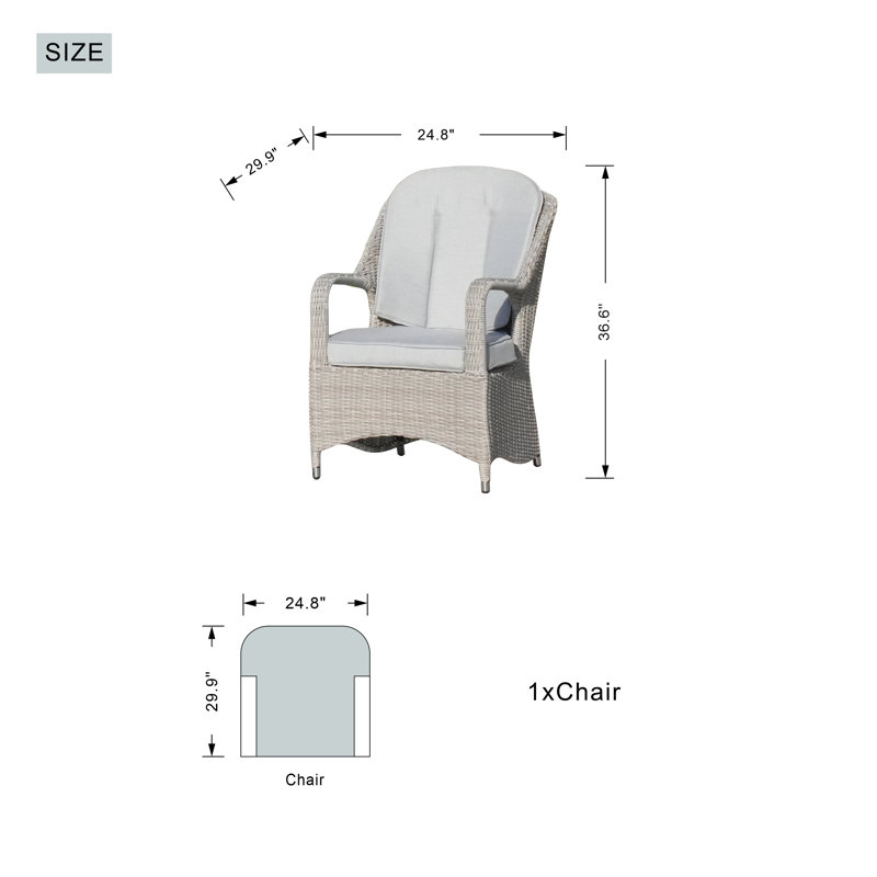Fauteuil de salle à manger d'extérieur en osier avec coussin Baz