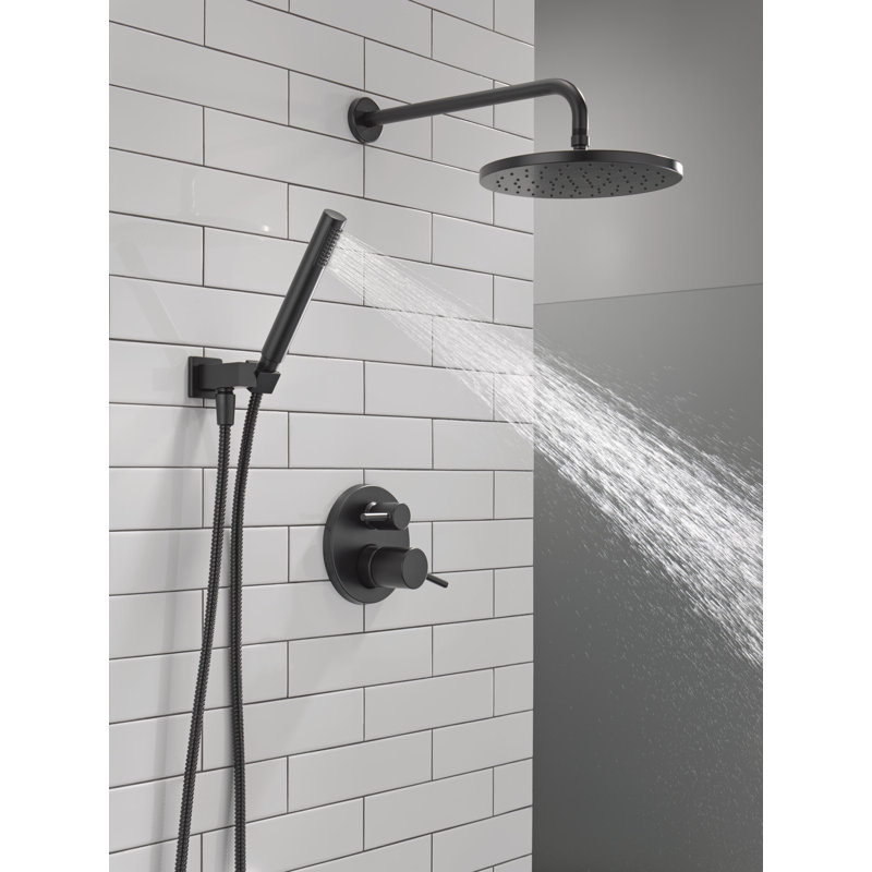 Modern 14 Series Round Rain Shower System Faucet Set, Rainfall Matte Black Shower Head and Handle Set, Valve Trim Kit, 10 Inch, Matte Black