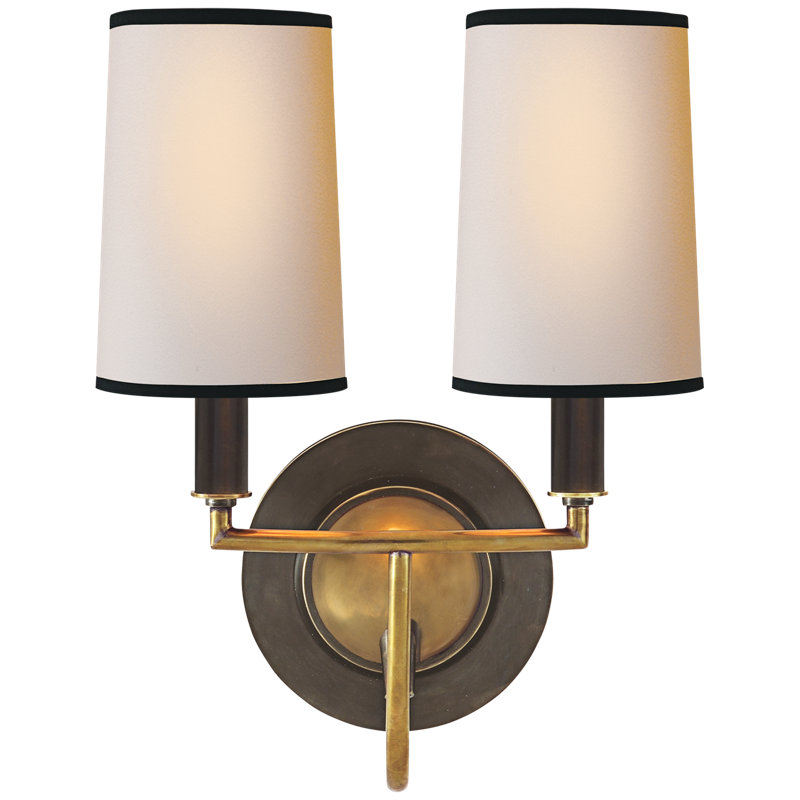 Thomas O'Brien Elkins Double Sconce, Bronze/Antique Brass, Cream/Black, Fabric