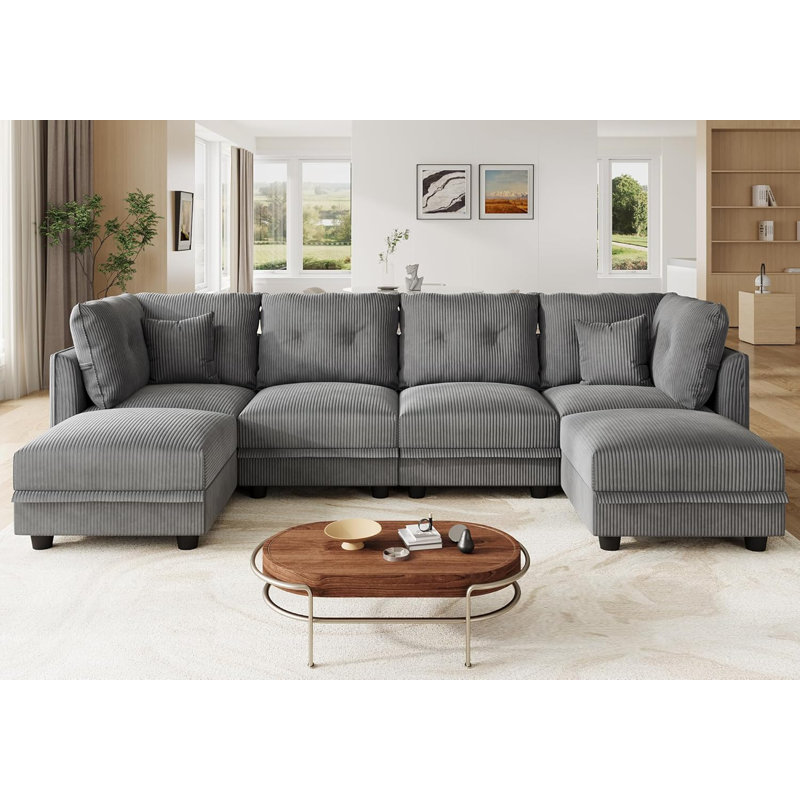 Canapé modulaire convertible en velours côtelé Degennaro, Velours côtelé gris