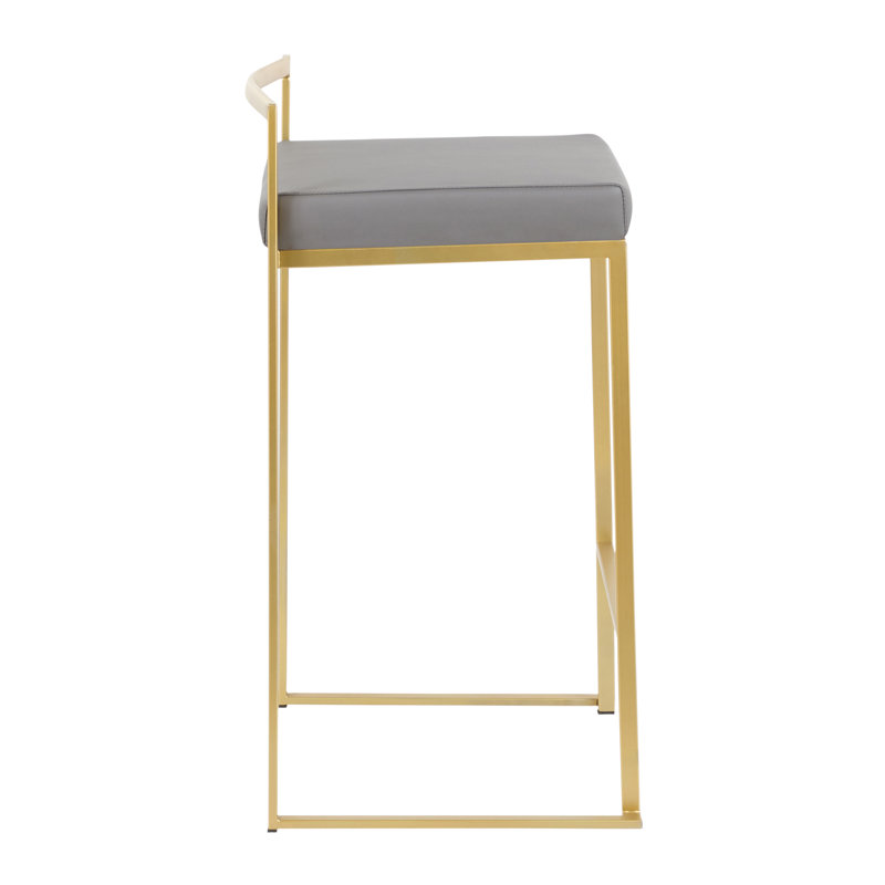 Tabouret de comptoir 26 po contemporain en métal doré avec similicuir gris par - ensemble de 3, Doré, Gris