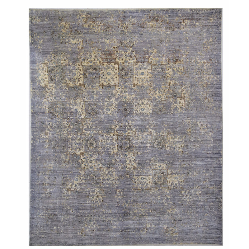 Hand Knotted Wool Area Rug in Gray