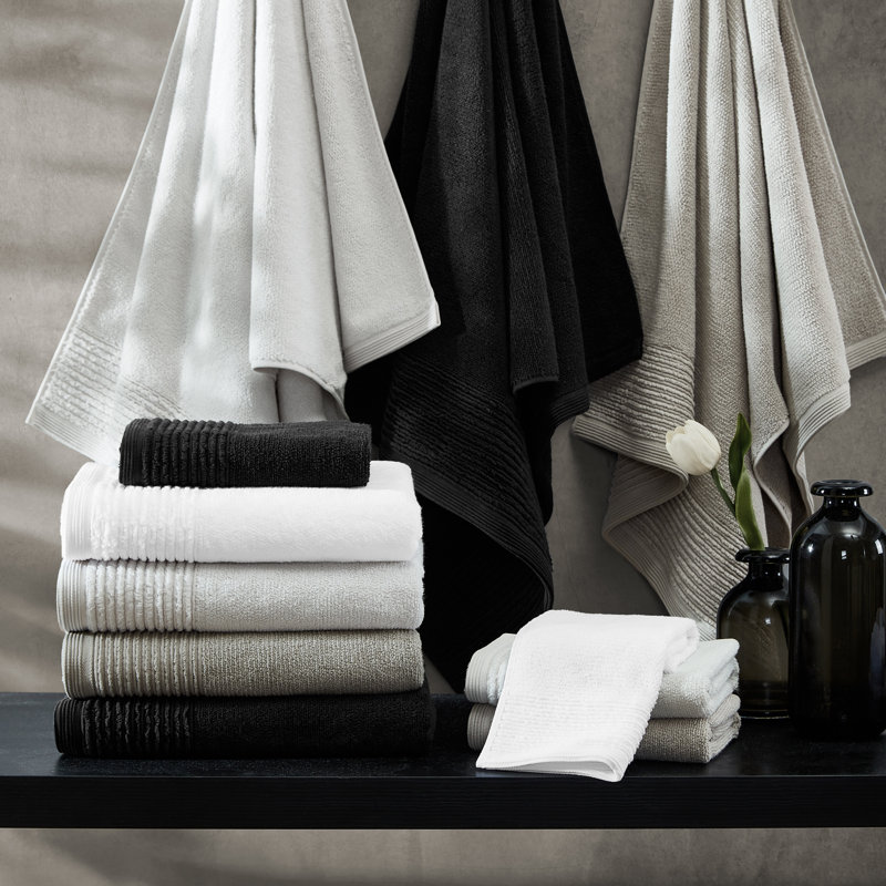 6-Piece Solid Sculpted Pleat Cotton Towel Set, Black