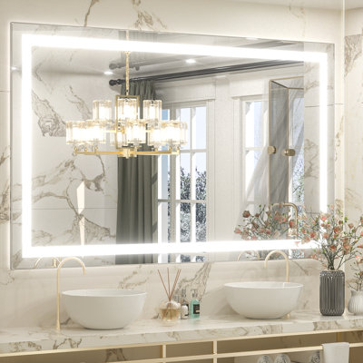Miroir de salle de bain Martrez sans cadre avec éclairage DEL, luminosité réglable, fonction mémoire et traitement antibuée