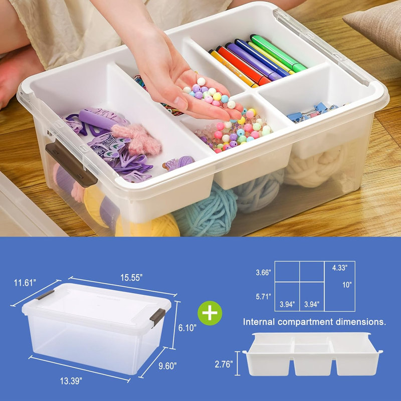 17qt Plastic Storage Box With Tray