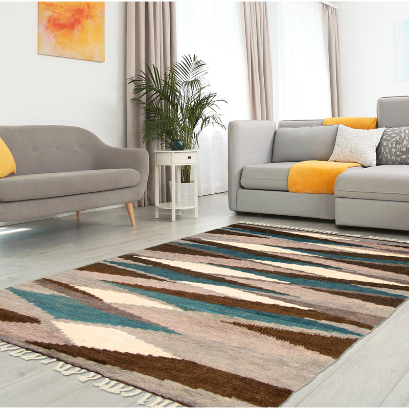 Tapis décoratif en laine noué à la main de conception unique 4 pi 10 po x 8 pi 4 po noué à la main New Age