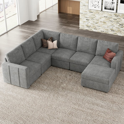 Canapé de coin convertible en forme de L en chenille 8 pièces Seybert