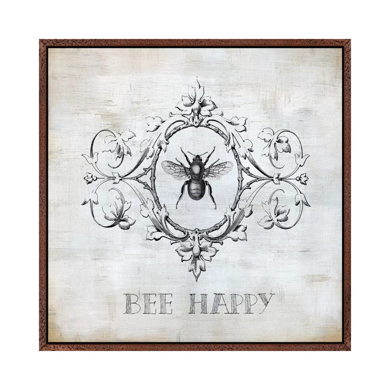 Bee Happy by Carol Robinson - Print on Canvas, 45.72 cm H x 45.72 cm W, Classic Brown Wood Framed