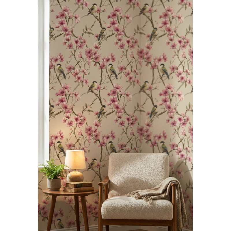 Papier peint floral oiseaux traditionnels