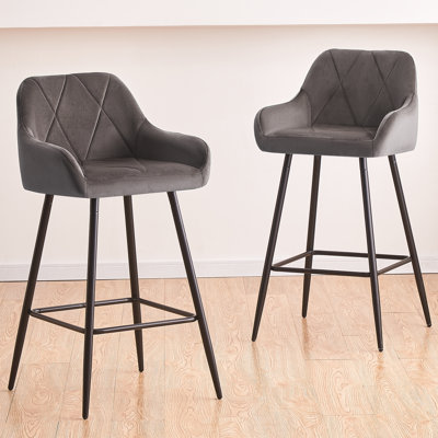 Lovington 71cm Velvet Bar Stools with Armrest