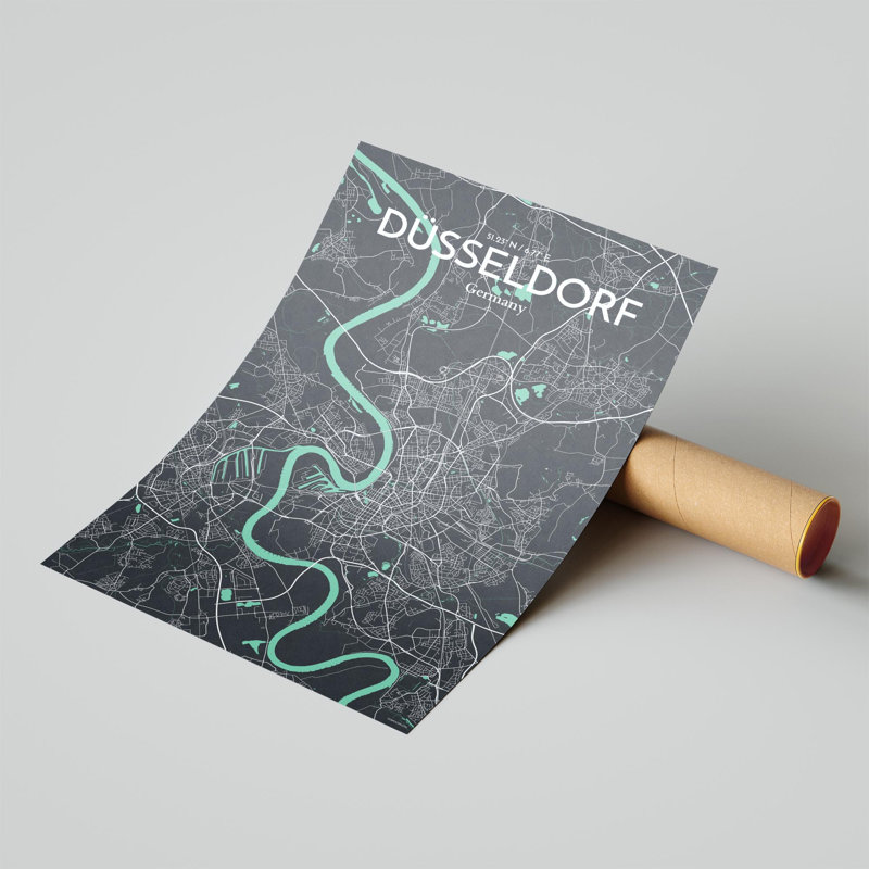 Impression sur carte de la ville de Dusseld, Vert/gris, H 17 po x l 11 po