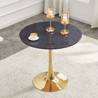 Table de salle à manger ronde, table tulipe ronde de 31,5 po avec plateau de table épaissi et piédestal en métal, table de bistro moderne Mid-Century pour la cuisine, les petits espaces, le salon et le café