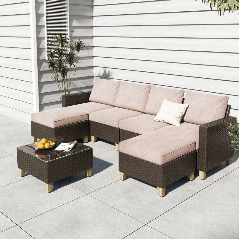 Umeh 6 - Person Patio Conversation Set with Cushions, Beige