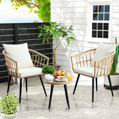 Edmont Wicker 2 - Person Patio Conversation Set with Cushions