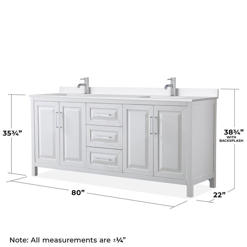 Daria 80'' W Vanity, White, Polished Chrome, White Quartz