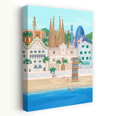 Affiche murale abstraite colorée représentant un palmier à Barcelone, style plage