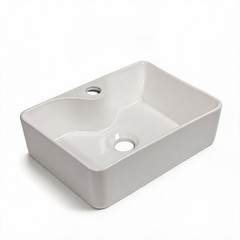 16 inch x 12 inch White Ceramic Rectangular Vessel Bathroom Sink with Stain Resistant Surface